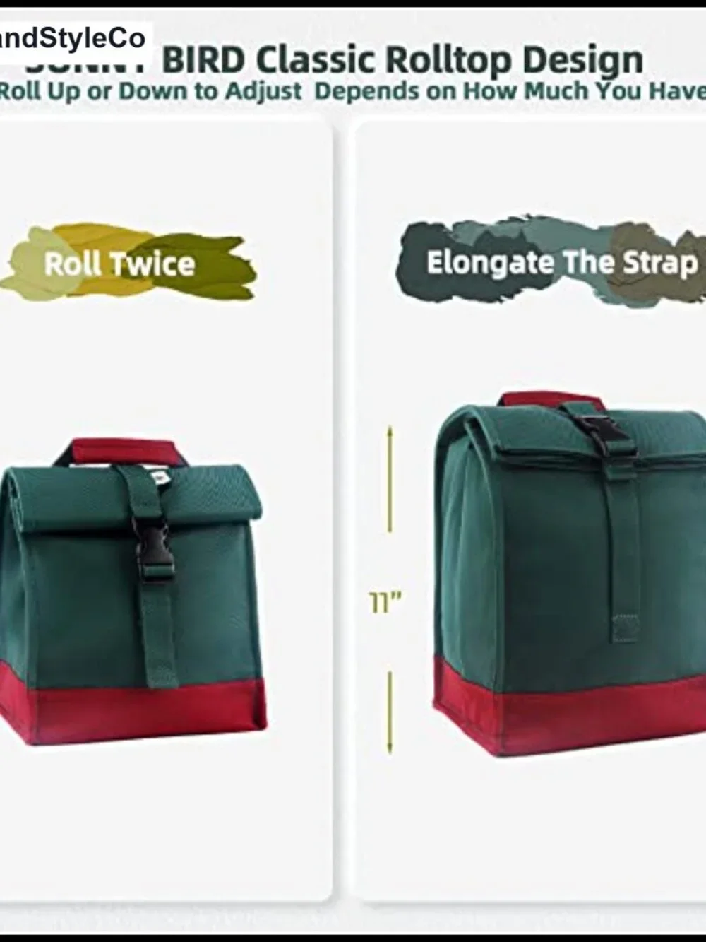 Insulated Rolltop Lunch Bag for Work, School, Picnic - Durable Nylon